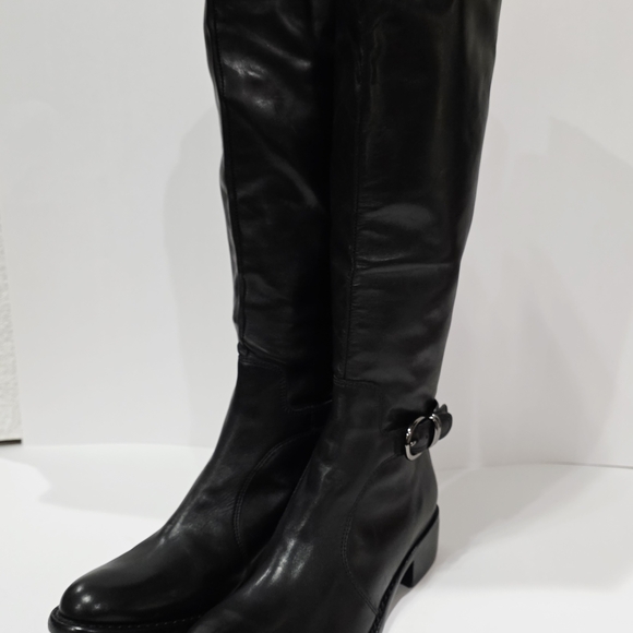 Via Spiga BLACK LEATHER Boot Charcoal Harness Knee High Zipper Riding 7.5 M New - Picture 5 of 15